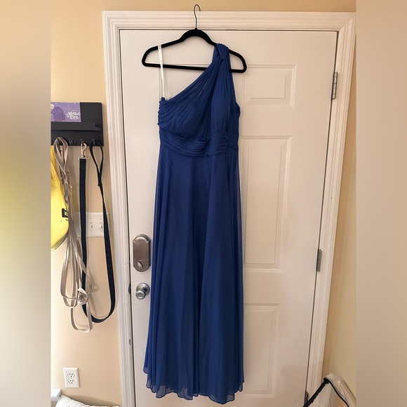 Azazie Charlize A-Line One Shoulder Mesh Floor-Length Dress Royal Blue - Picture 6 of 8